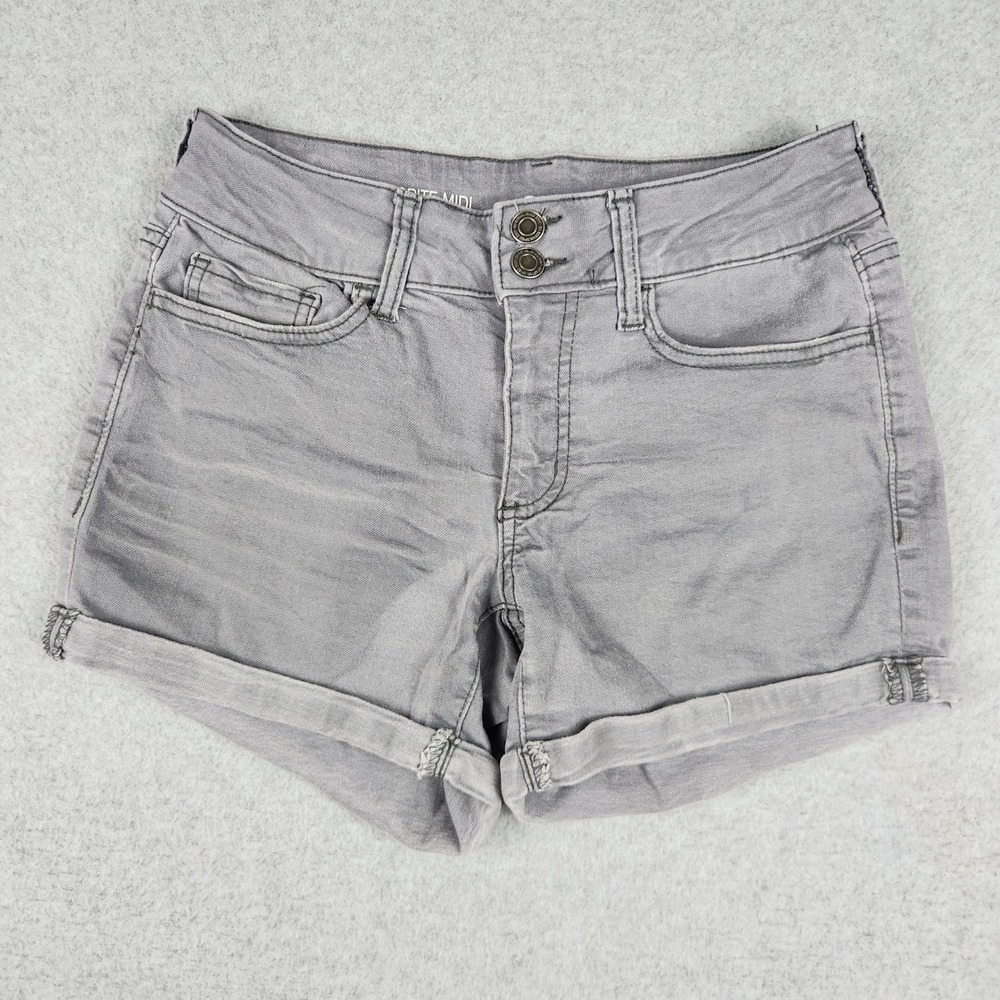 SO‎ Favorite Midi Shorts Womens 3 Gray Denim Stretch High Waisted Casual Cuffed